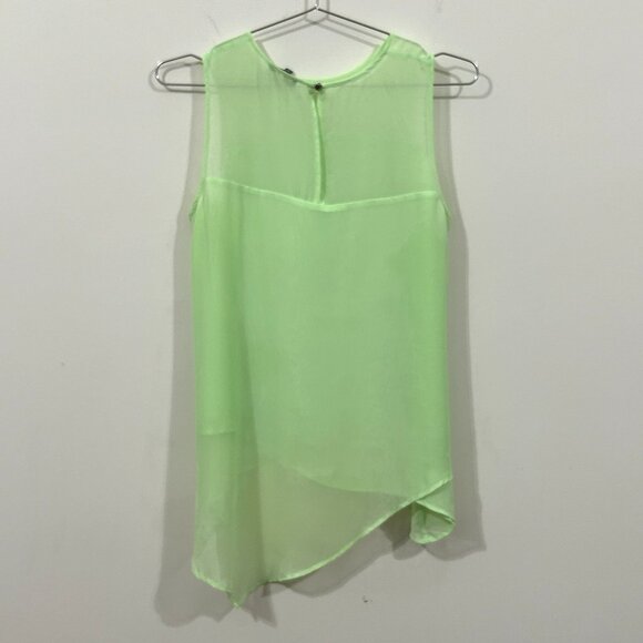 VINCE CAMUTO Top XS Green Chiffon Asymmetrical Sleeveless Sheer Flowy - Picture 2 of 7